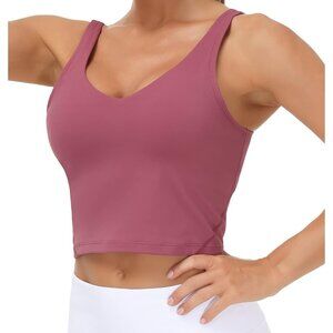 👑Women's Rose Red Pullover Longline Soft Padded Wirefree Athletics Sports Bra